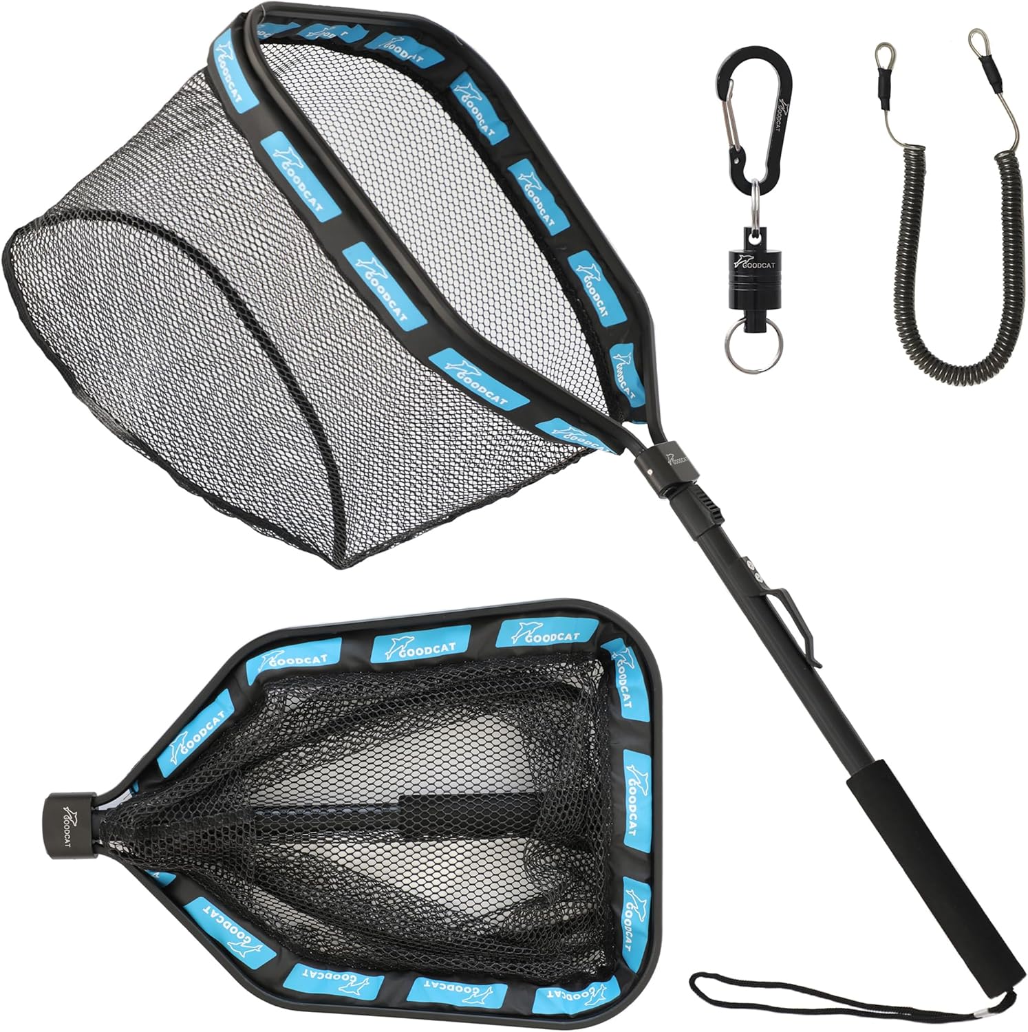 GOODCAT Floating Fishing Net for Steelhead, Salmon, Fly, Kayak, Catfish, Bass, Trout Fishing, Rubber Coated Landing Net for Easy Catch & Release, Durable, Compact & Foldable for Easy Transportation