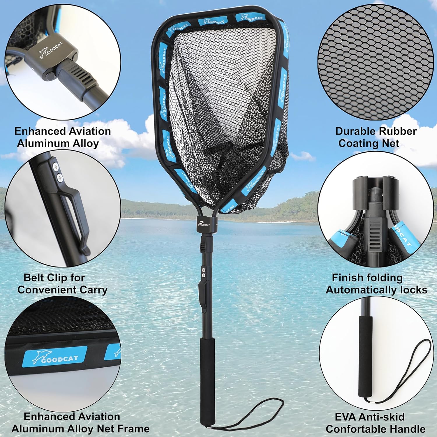 GOODCAT Floating Fishing Net for Steelhead, Salmon, Fly, Kayak, Catfish, Bass, Trout Fishing, Rubber Coated Landing Net for Easy Catch & Release, Durable, Compact & Foldable for Easy Transportation - Image 2