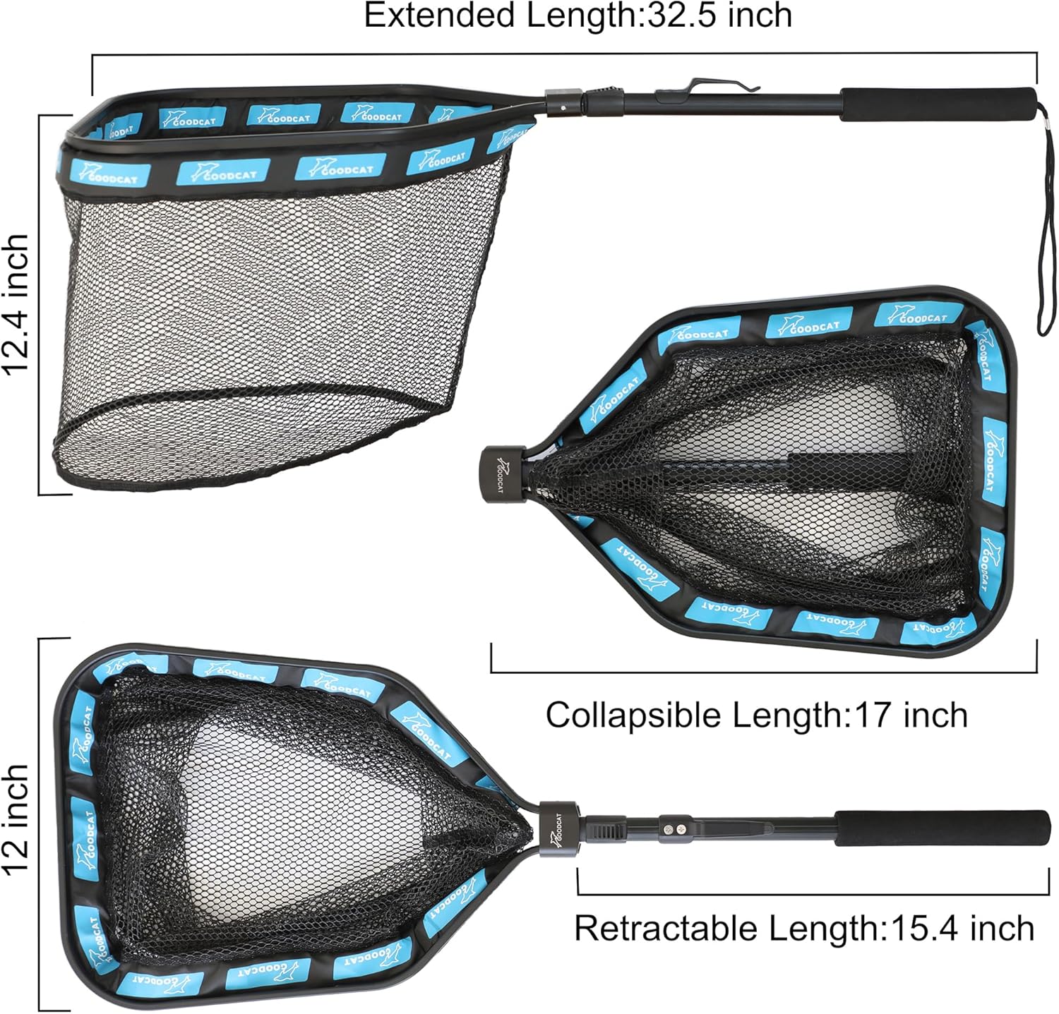 GOODCAT Floating Fishing Net for Steelhead, Salmon, Fly, Kayak, Catfish, Bass, Trout Fishing, Rubber Coated Landing Net for Easy Catch & Release, Durable, Compact & Foldable for Easy Transportation - Image 3